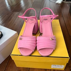 Pink Fendi Suede Slingback Block Heel